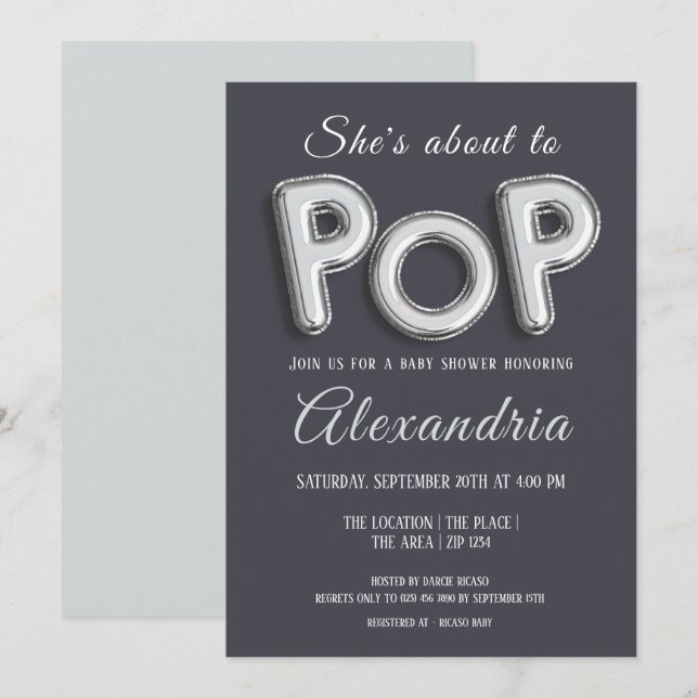 Invitación Está a punto de pop (plateado) Baby Shower Unisex (Anverso / Reverso)