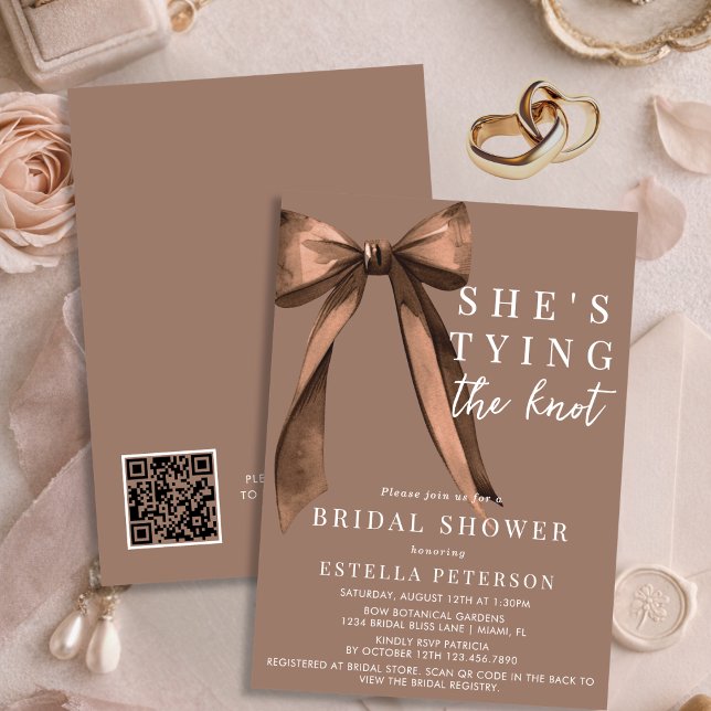 Invitación Está Atando El Nudo Brown Código QR Despedida de S (Subido por el creador)