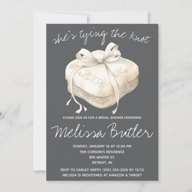 Invitación ¡Está atando el nudo! Ring Box Bridal Shower (Anverso)