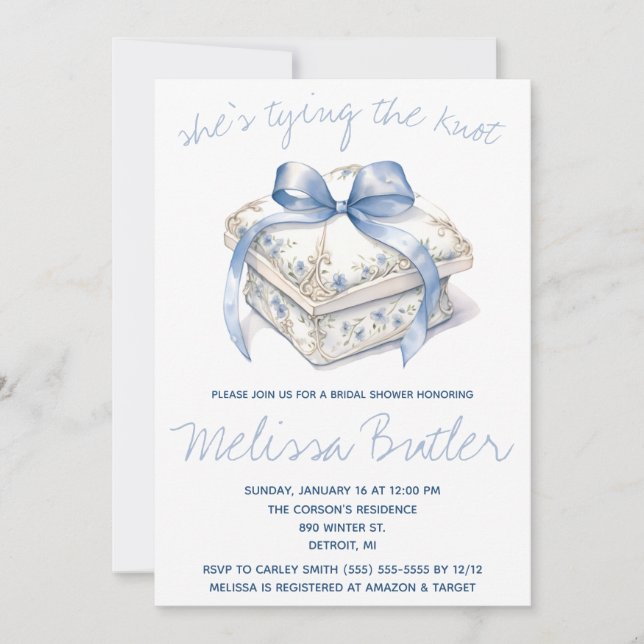 Invitación ¡Está atando el nudo! Ring Box Bridal Shower (Anverso)