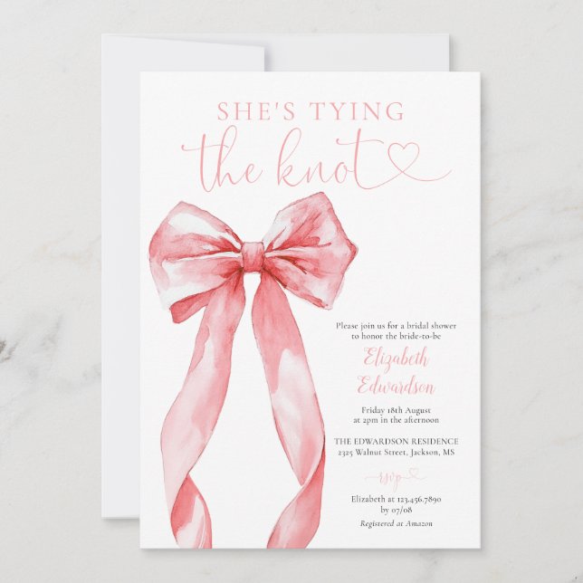 Invitación Está Atando El Nudo Rosa Arco Despedida de Soltera (Anverso)