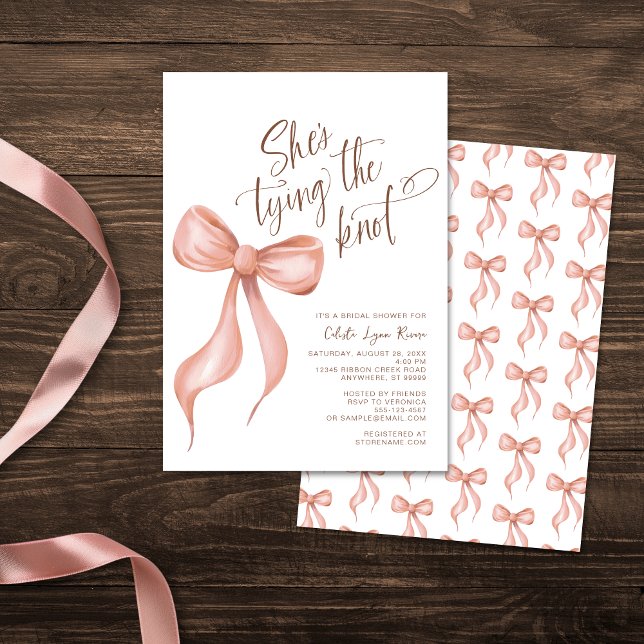 Invitación Está atando la ducha de novia Rubor Pink Bow (Subido por el creador)