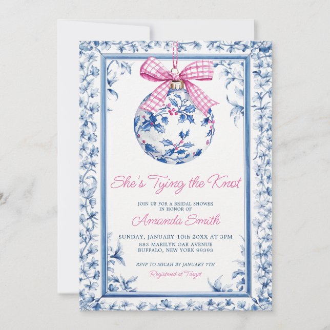 Invitación Está atando la ducha de novias de Knot Chinoiserie (Anverso)