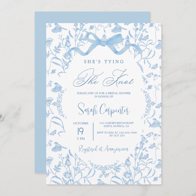 Invitación Está atando la ducha de novias de tela de Knot (Anverso / Reverso)