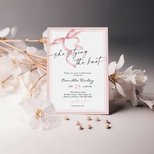 Invitación Está atando la ducha suave rosa de novia Knot (Subido por el creador)