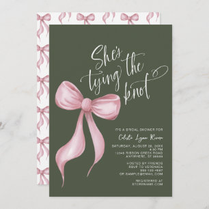 Invitación Está atando la ducha verde de novias Rosa Knot