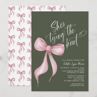 Invitación Está atando la ducha verde de novias Rosa Knot