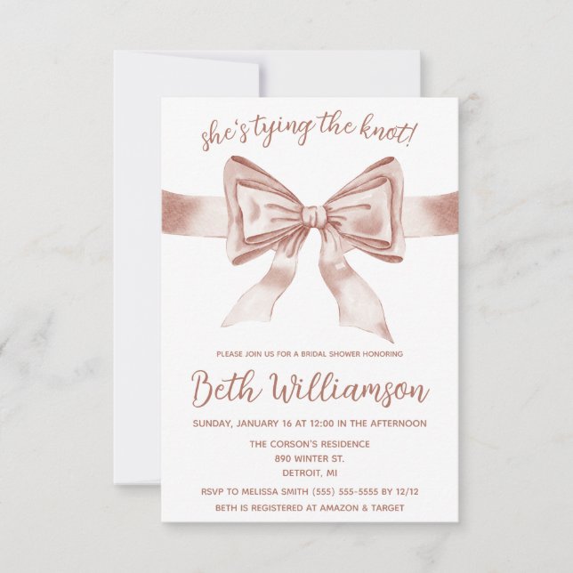 Invitación Está atando la moderna Coquette Bridal Shower (Anverso)