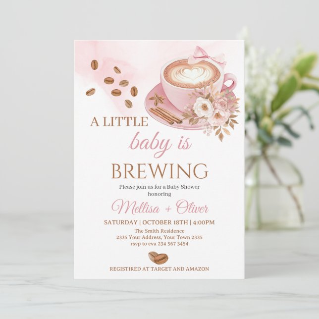 Invitación Está Brewing un Bebé Oh Café Bebé Ropa de Bebé Sho (Anverso de pie)