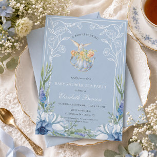Invitación Está Brewing una Bebé Flor Azul Baby Shower Tea