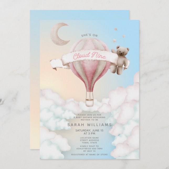 Invitación Está en el Baby Shower de Cloud 9 (Anverso / Reverso)