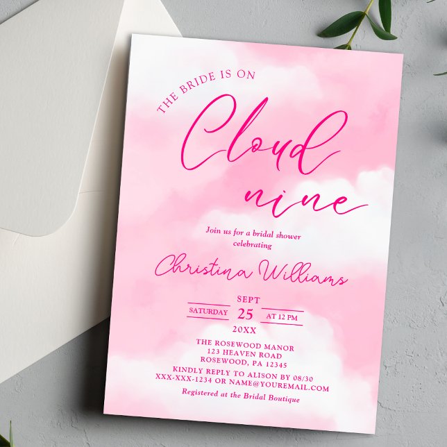 Invitación Está en la nube 9 Despedida de soltera rosa (Subido por el creador)
