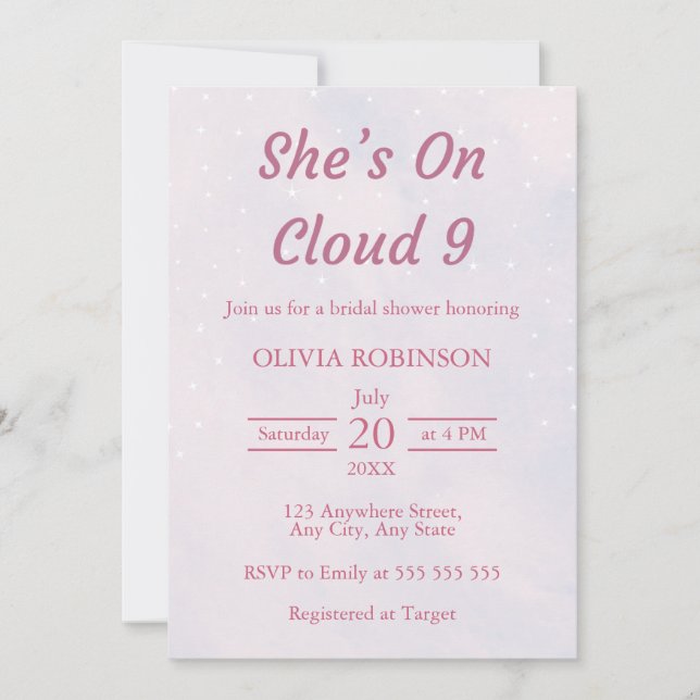Invitación Está en la nube 9 Pastel Dreamy Bridal Shower (Anverso)