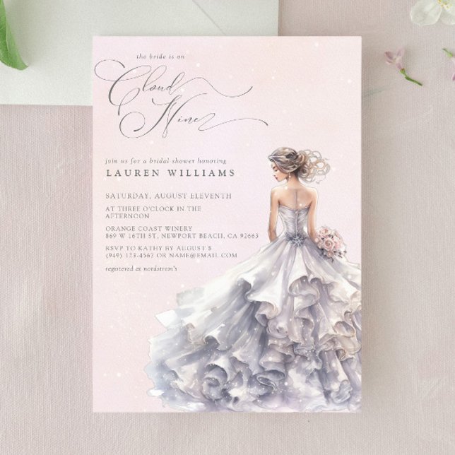 Invitación Está en la nubosa nueve sueñas negras Pastel (Join us on Cloud Nine for her dreamy bridal shower!)