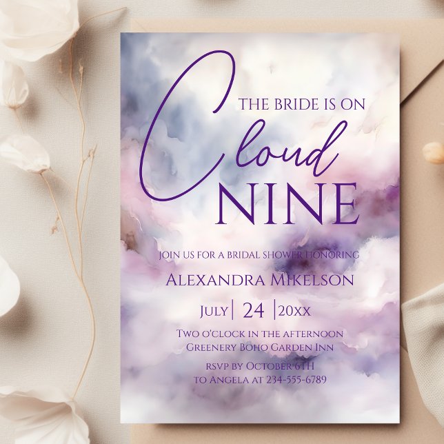 Invitación Está en la Nueve Dreamy Morple Bridal Shower (Subido por el creador)
