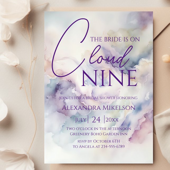 Invitación Está en la Nueve Dreamy Morple Bridal Shower (Subido por el creador)