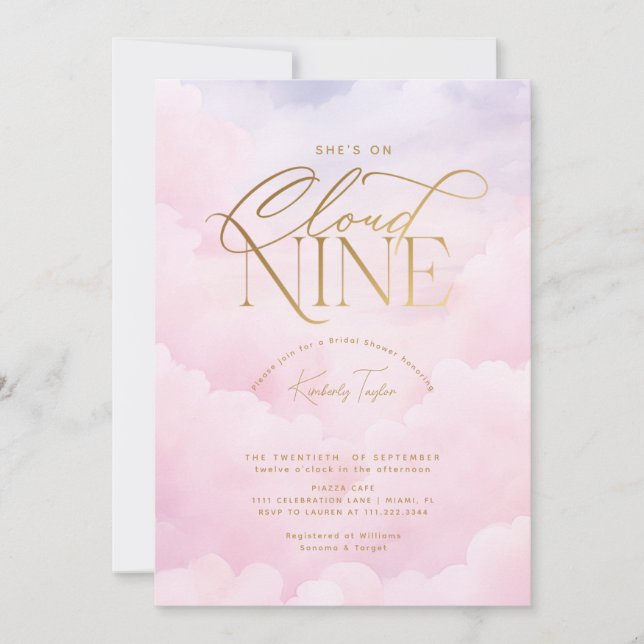 Invitación Está en la Nueve Nueve Ducha Bridal Elegante Rosa (Anverso)
