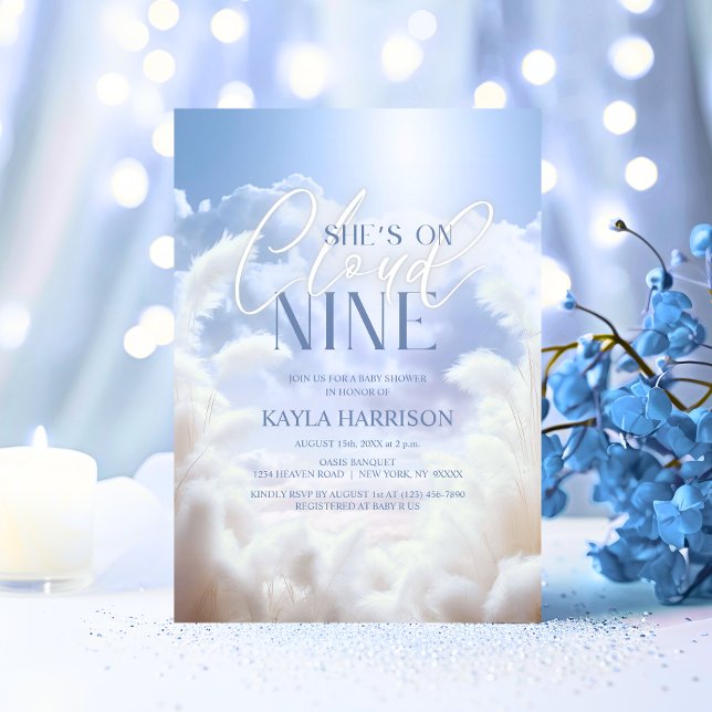 Invitación Está en la Nueve Nueve Pampas Baby Shower (She's On Cloud Nine 9 Pampas Baby Shower Invitation)