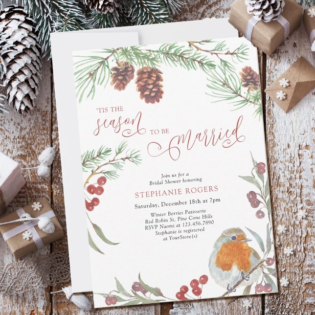 Invitación Esta es la estación Robin Winter Berries Bridal Sh (Subido por el creador)