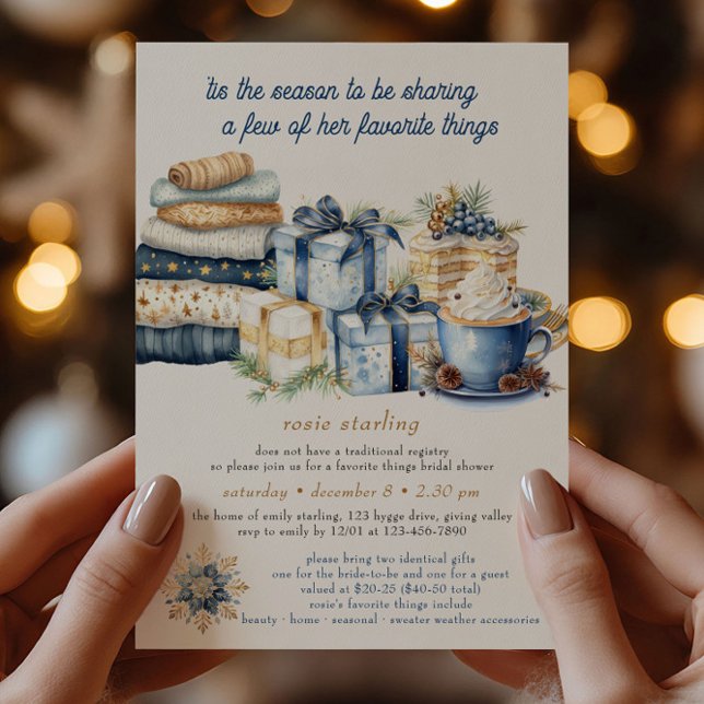 Invitación Esta es la temporada de cosas favoritas para la du (favorite things christmas bridal shower invitation by Darling & May)
