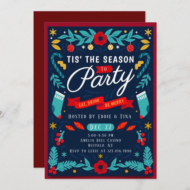 Invitación Esta Es La Temporada Para Los Navidades De Fiestas (Anverso / Reverso)