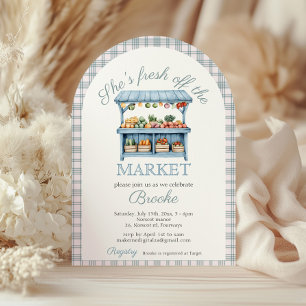 Invitación Está fresca del mercado azul Bridal Shower arch