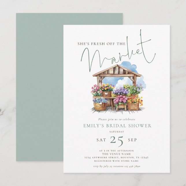 Invitación Está fresca fuera de la ducha de novia del mercado (Anverso / Reverso)