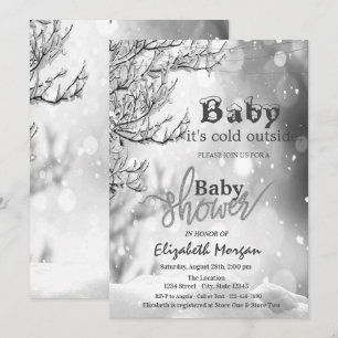 Invitación Está frío afuera, árbol de invierno, baby shower