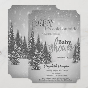 Invitación Está frío afuera, árboles de pino, baby shower