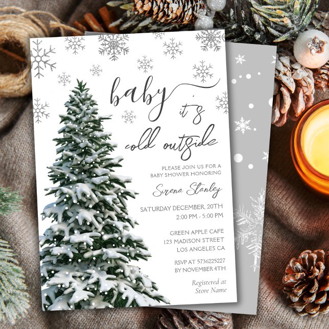 Invitación Está frío afuera | Baby Shower gris de árbol de in (Subido por el creador)