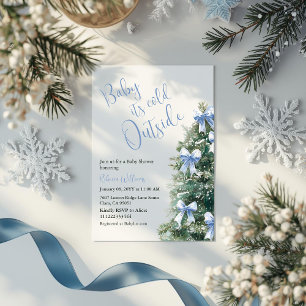 Invitación Está frío afuera, lazo azul, niño de invierno, bab