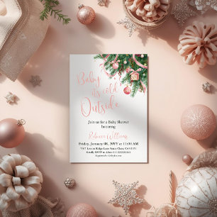 Invitación Está Frío Afuera Lazo Rosa de Invierno Chica Baby