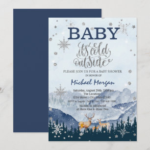 Invitación Está frío afuera, montañas de renos, baby shower