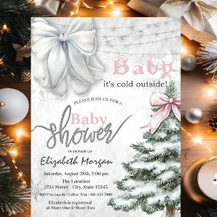 Invitación Está frío afuera Pino Árbol Blanco Arco Ducha de