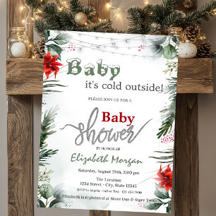 Invitación Está frío afuera ramas de poinsettia Baby Shower