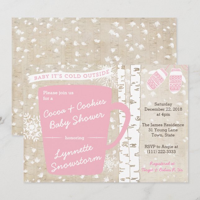 Invitación Está frío fuera de la Baby Shower de cacao para Ch (Anverso / Reverso)