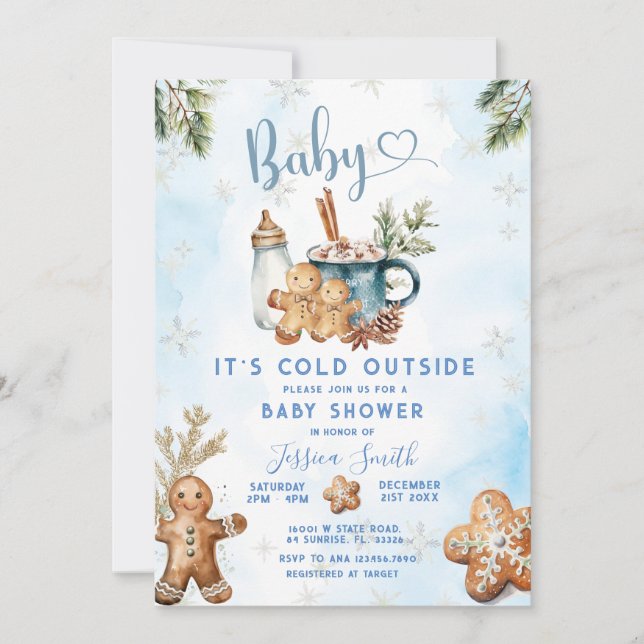 Invitación Está frío fuera de la Baby Shower de galletas de p (Anverso)
