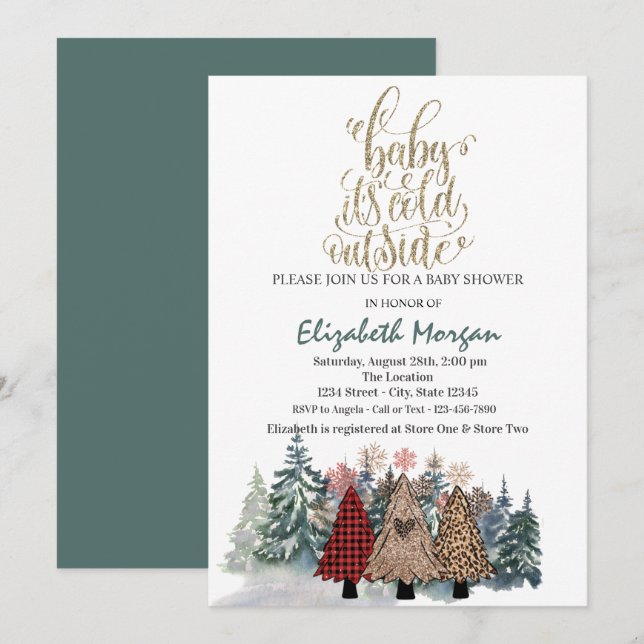 Invitación Está frío fuera de la Baby Shower de los pinos (Anverso / Reverso)