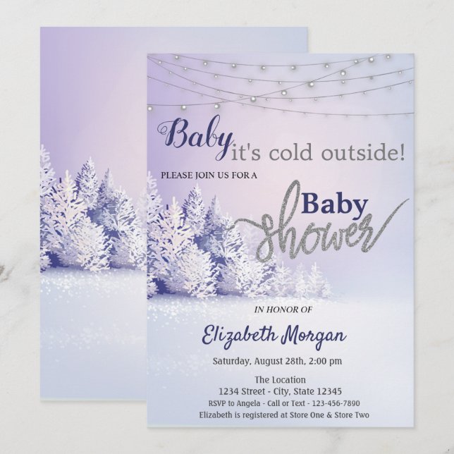Invitación Está frío fuera de la Baby Shower del bosque de pi (Anverso / Reverso)
