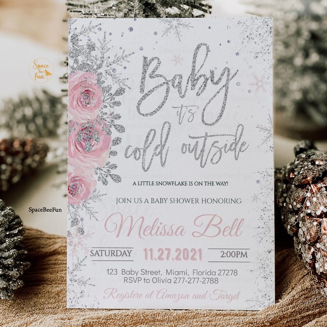 Invitación Está frío fuera de la ducha para bebés de invierno (Winter Baby Shower Invitation, It's Cold Outside Baby Shower Invitation, Snowflake Baby Shower Invit)