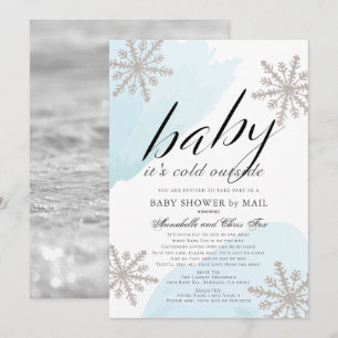 Invitación Está frío fuera del Baby Shower azul por correo