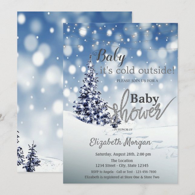 Invitación Está frío fuera del Baby Shower de la pina de invi (Anverso / Reverso)