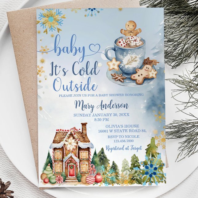 Invitación Está frío fuera del Baby Shower de pan de jengibre (Subido por el creador)