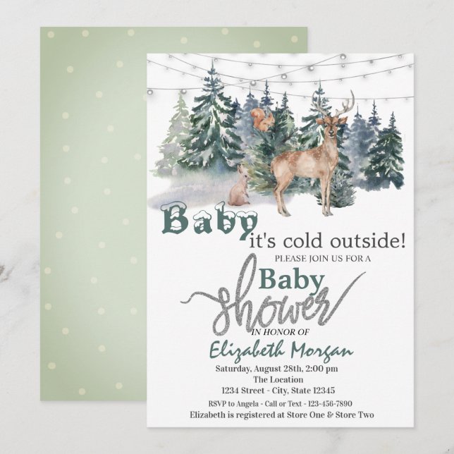Invitación Está frío fuera del Baby Shower de renos forestale (Anverso / Reverso)