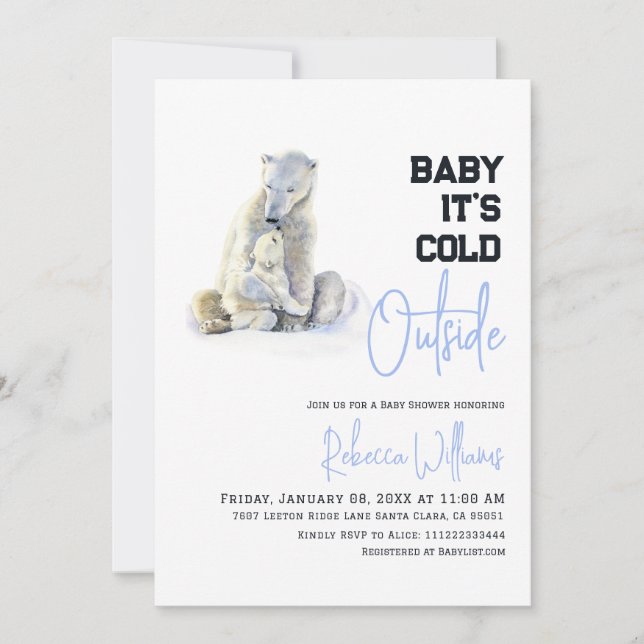 Invitación Está frío fuera del Baby Shower del oso polar (Anverso)