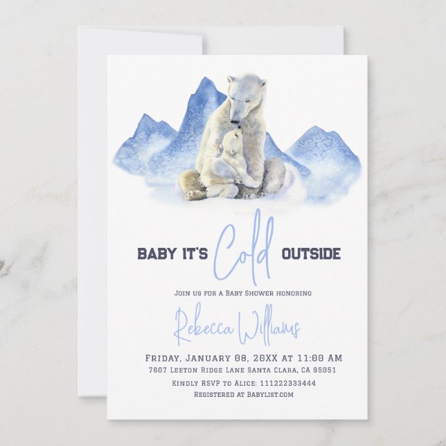 Invitación Está frío fuera del Baby Shower del oso polar inve (Anverso)