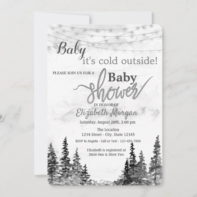 Invitación Está frío fuera del Baby Shower gris de los bosque (Anverso)