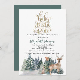 Invitación Está frío fuera del Baby Shower verde de renos