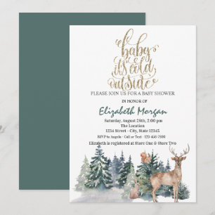 Invitación Está frío fuera del Baby Shower verde de renos