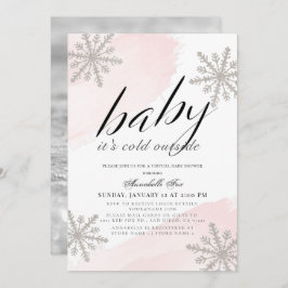 Invitación Está frío fuera del Baby Shower virtual rosado